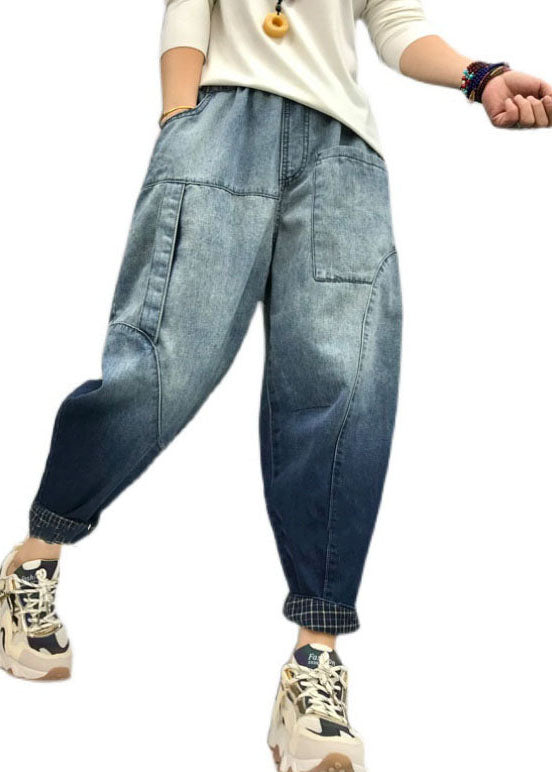 Black Pockets Gradient Color Denim Pants Spring