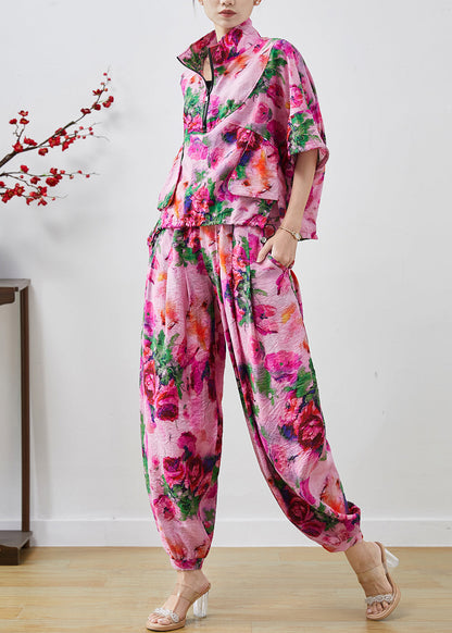 Diy Purple Zip Up Print Chiffon Sweatshirt Two Pieces Set Summer