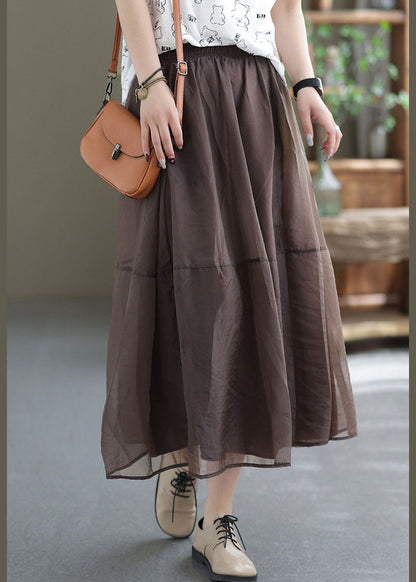 Chocolate Patchwork Organza a Line Skirts Elastic Waist Spring
