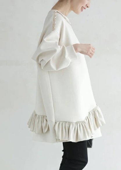Loose Beige Ruffled Nail Bead Cotton Fall