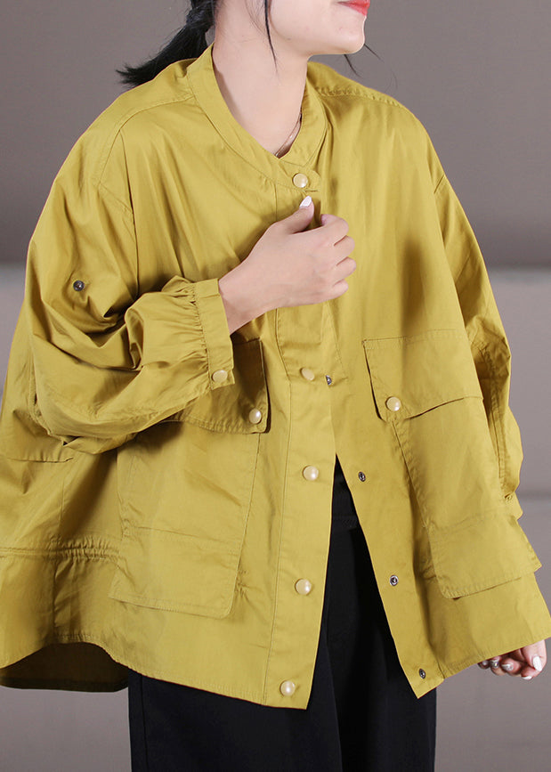 Boutique Yellow O-neck Button Low High Design Coats Long Sleeve
