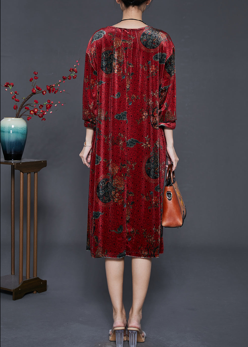 Mulberry Oversized Print Silk Velour Dress Fall