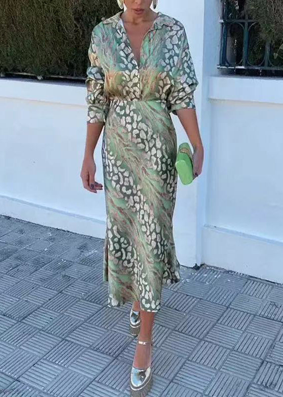Loose Green Print Shirts and Skirts Two Pieces Set Spring