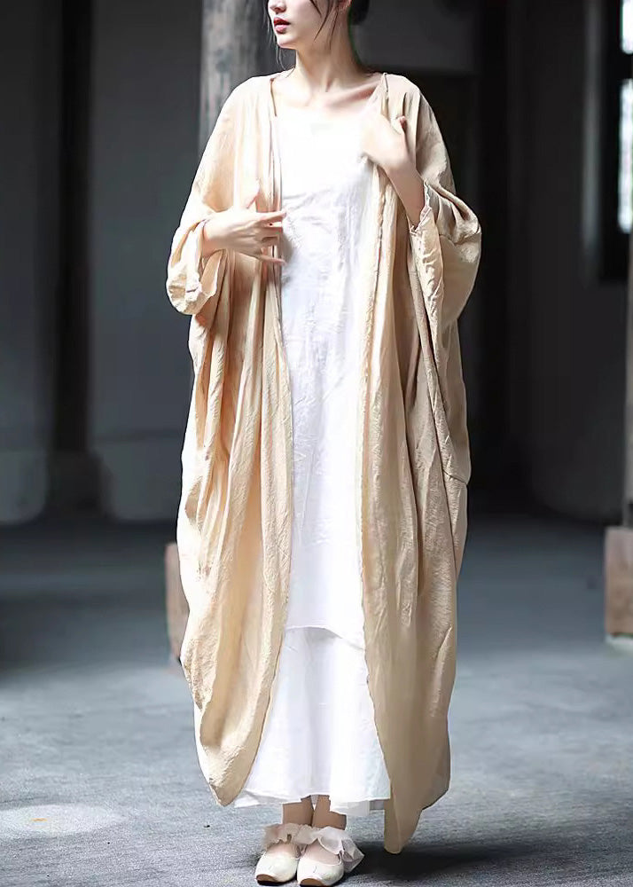Khaki Cotton Long Cardigan Batwing Sleeve