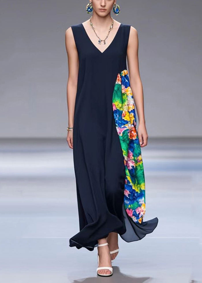 Black Asymmetrical Patchwork Chiffon Dresses Summer