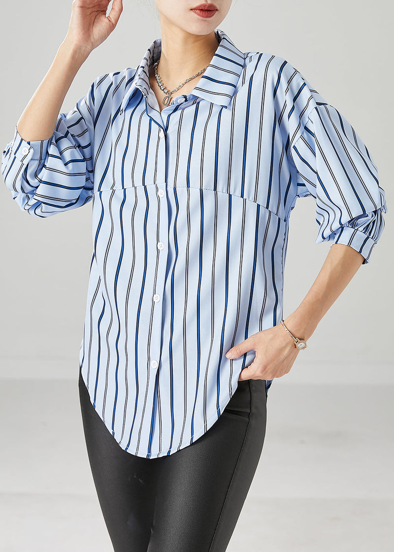 Blue Peter Pan Collar Striped Cotton Top Fall