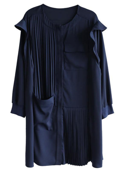 Style Navy Asymmetric Dresses O Neck Chiffon Dress