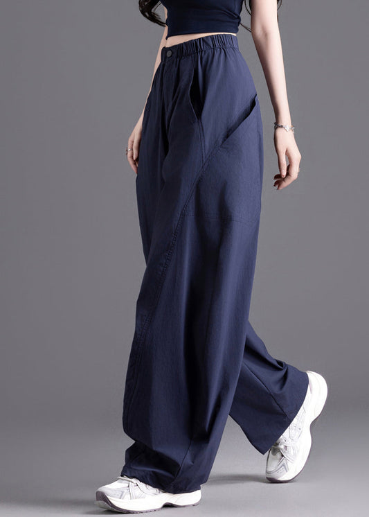 Navy Oversized Patchwork Pockets Harem Pants Spring