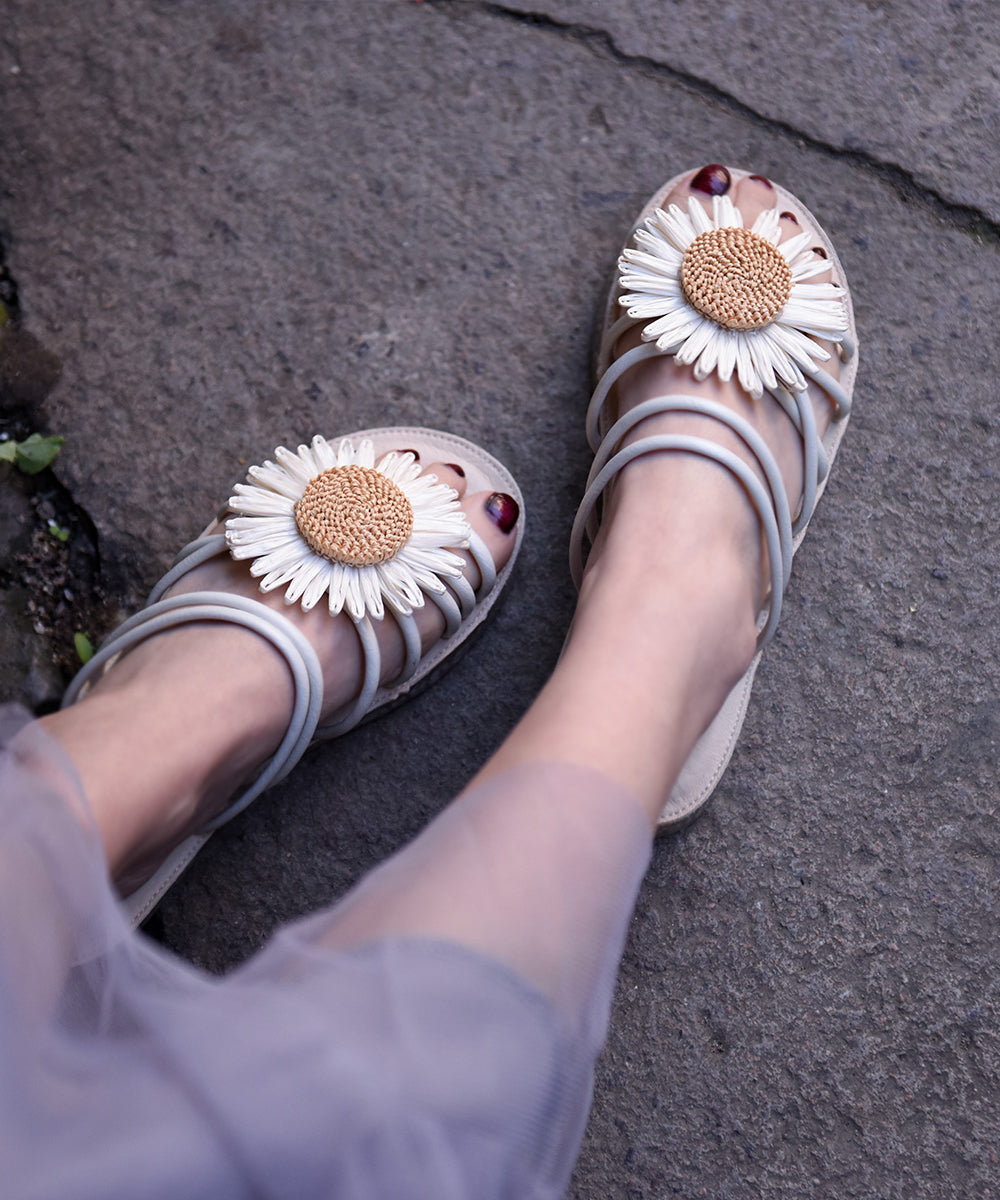 Beige Faux Leather Splicing Slide Sandals