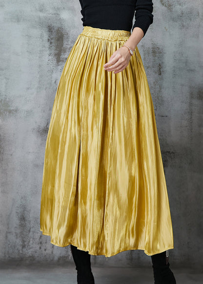 Yellow Exra Large Hem Silk Skirts Spring