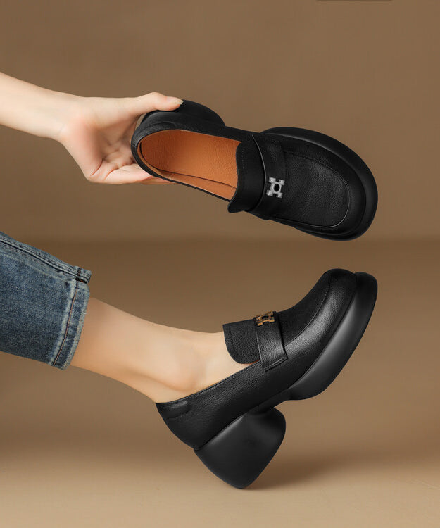 Black Chunky Sheepskin Splicing Loafer Shoes