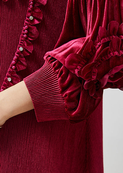 Diy Mulberry Nail Bead Silk Velour Maxi Dresses Lantern Sleeve