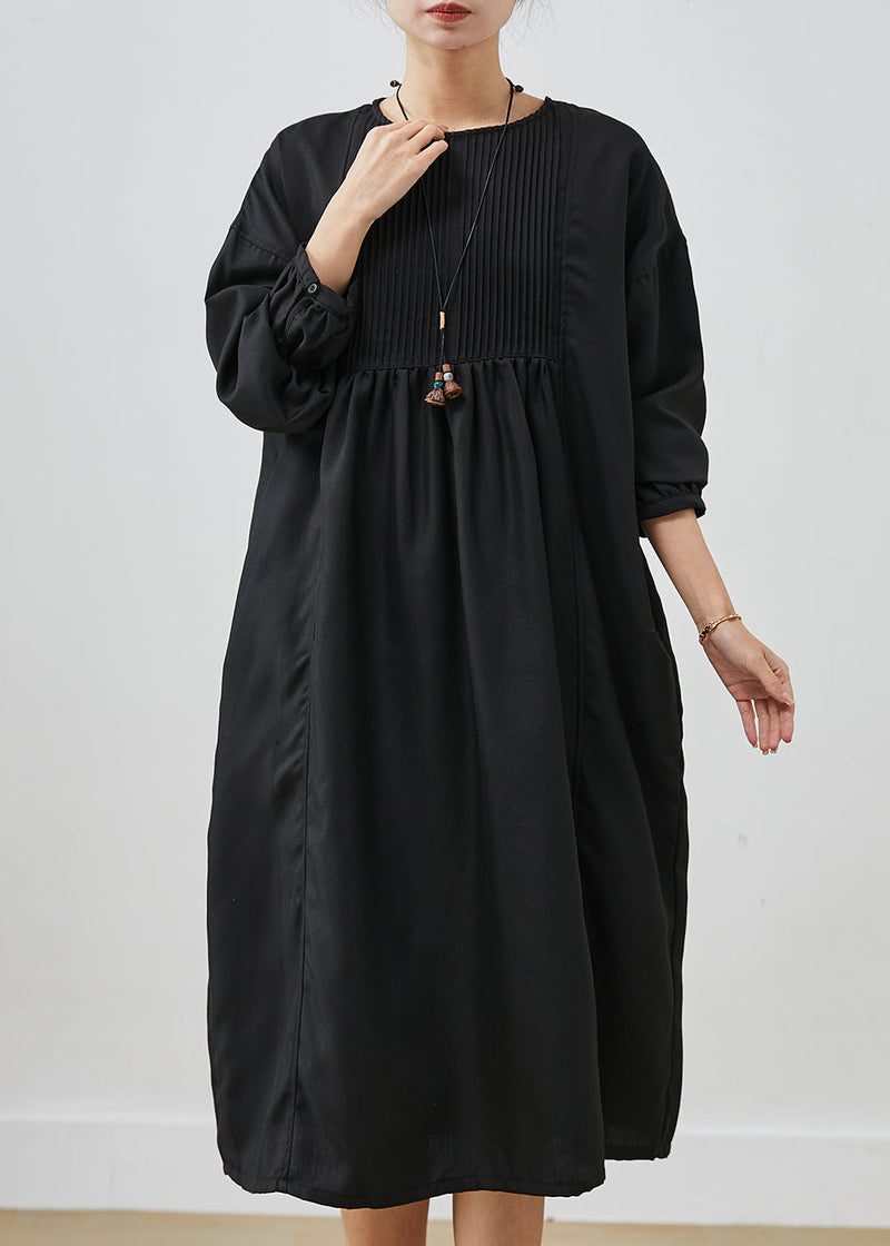 Black Oversized Wrinkled Cotton Long Dress Spring