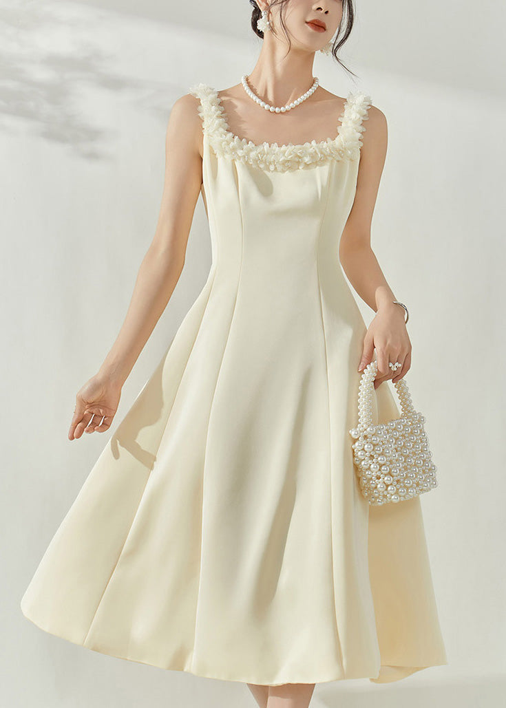French Beige Square Collar Maxi Dresses Sleeveless
