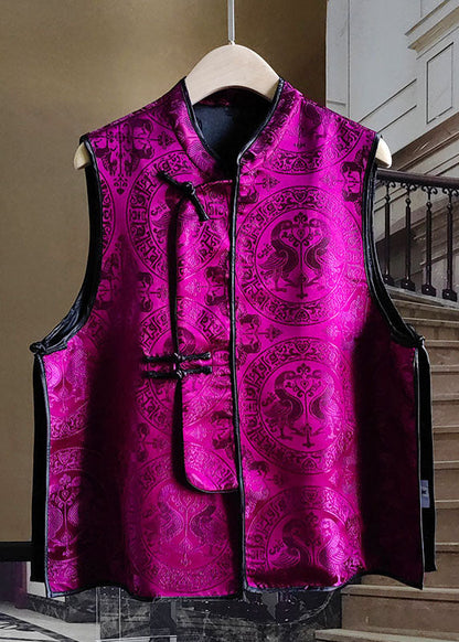 Rose Patchwork Jacquard Side Open Silk Vest Sleeveless