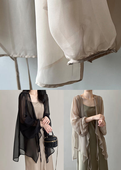 Khaki Chiffon Cardigan Lace Up Long Sleeve