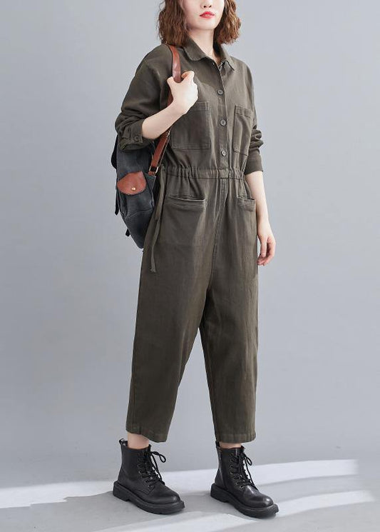 Gray Green Pant Unique Spring Lapel Patchwork Jumpsuit Pants