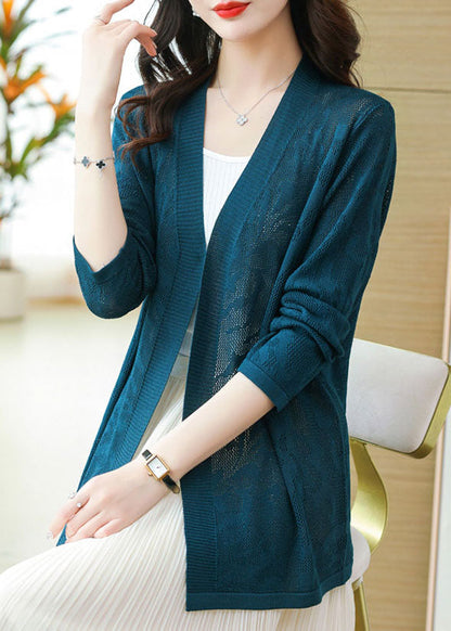 Diy Blackish Green V Neck Thin Knit Cardigans Long Sleeve