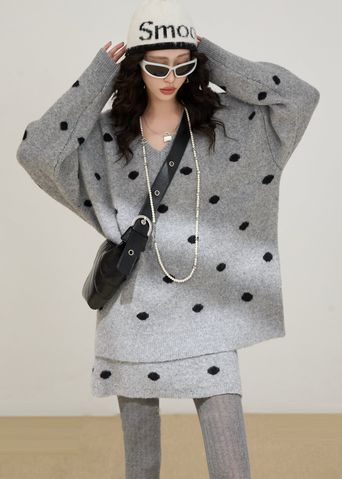 Grey Oversized Cozy Knit Two Pieces Set Winter