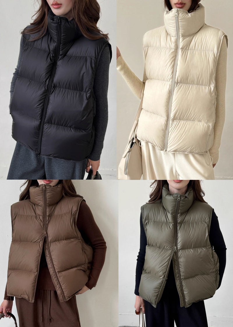 Black Drawstring Duck Down Winter Waistcoat Zip Up