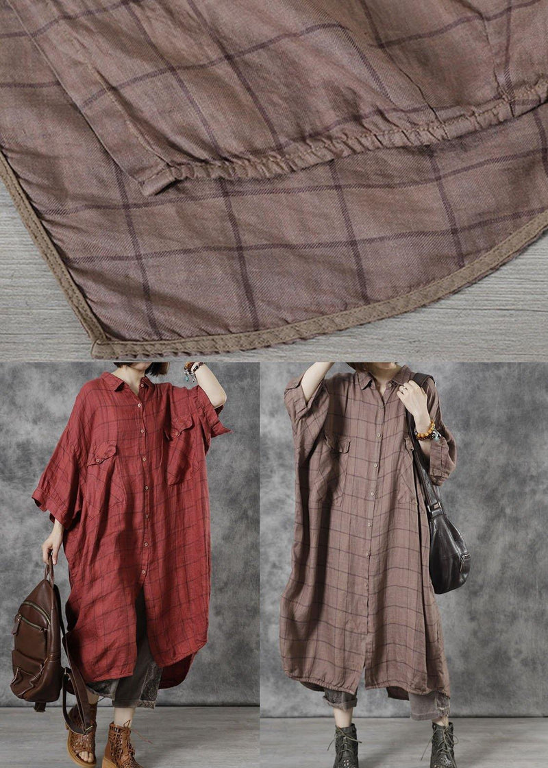 Loose Khaki Peterpan Collar Button Fall Dress Three Quarter Sleeve
