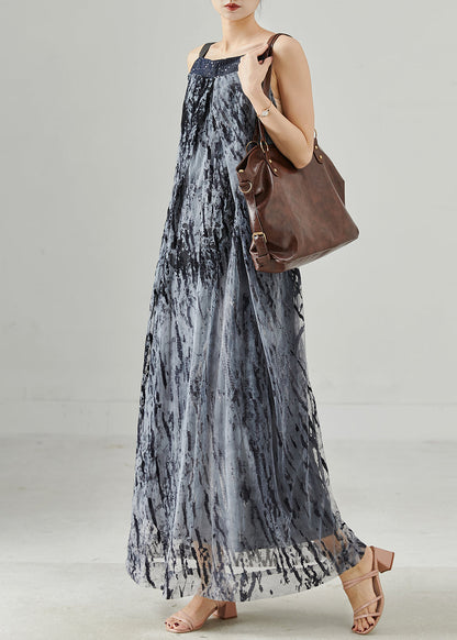 Diy Grey Print Chiffon Spaghetti Strap Dress Summer
