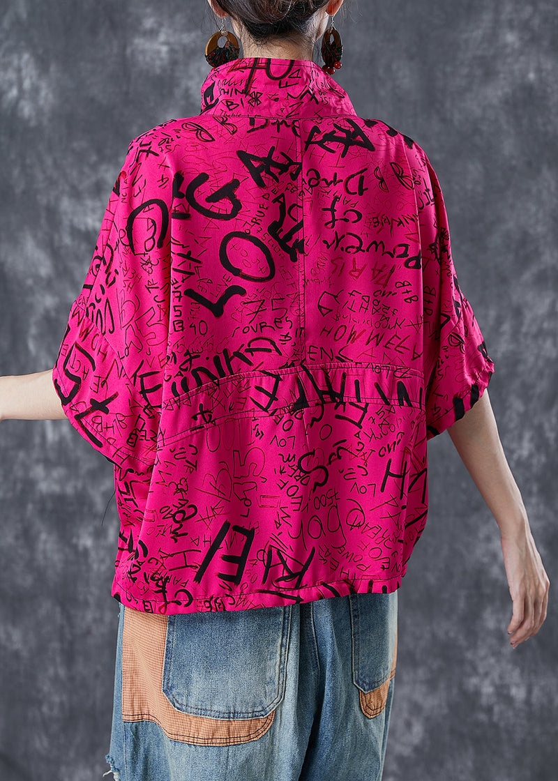 Rose Print Cotton Sweatshirt Oversized Drawstring Summer