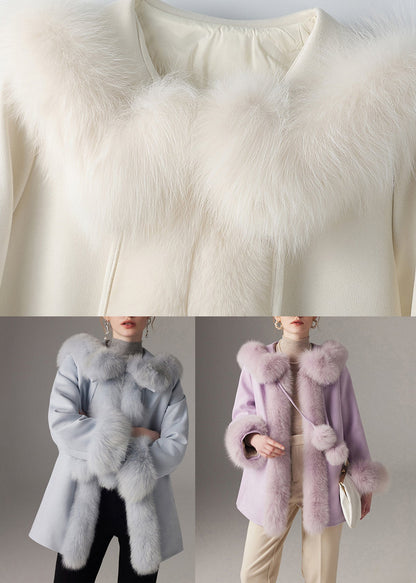 White Fuzzy Ball Decorated Fine Cotton Filled Coats Winter