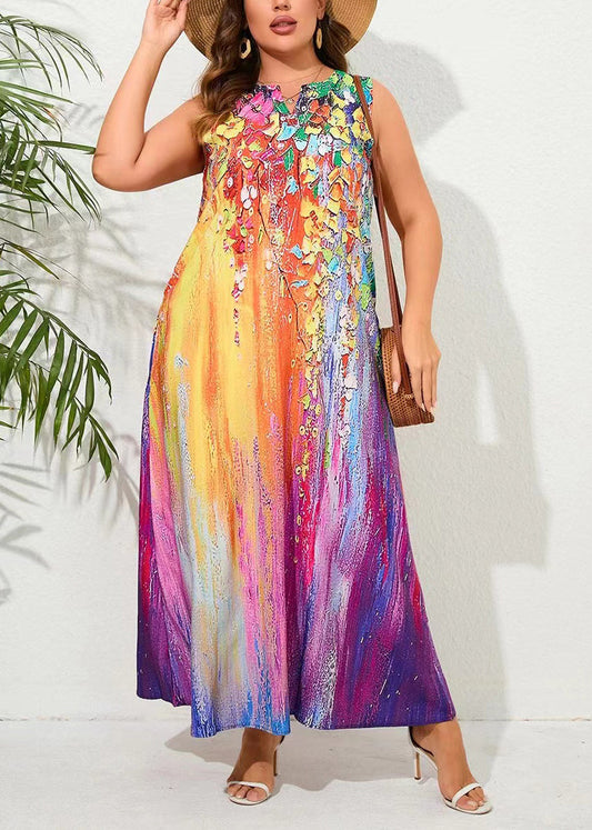 Rainbow Tie Dye Pockets Holiday Maxi Dress Sleeveless
