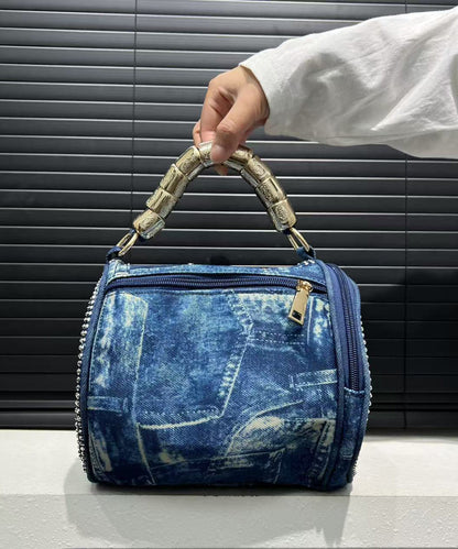 Blue Rivet Zircon Denim Tote Handbag