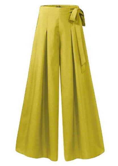 Color Bowknot Pleated Loose Wide Leg Pants