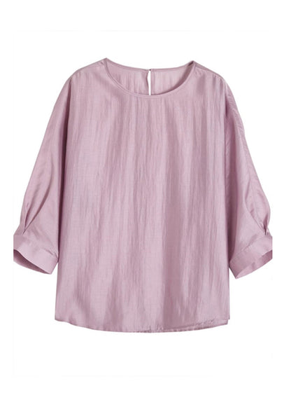 Brief Light Purple O-neck Patchwork Shirts Fall