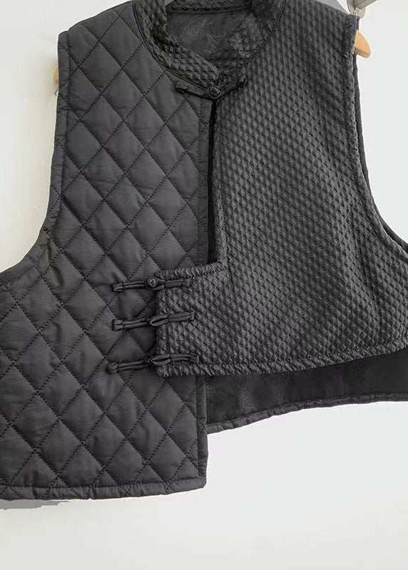 Grey Asymmetrical Patchwork Fine Cotton Filled Vest Sleeveless