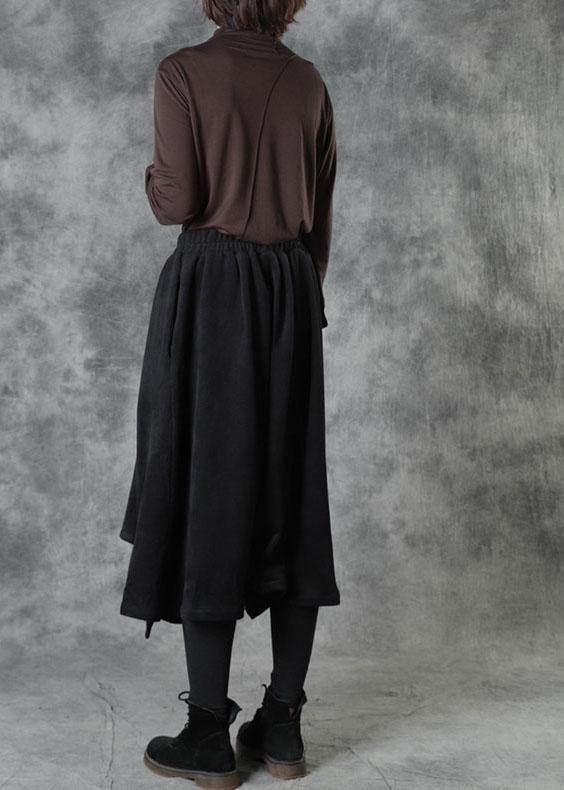 Black Elastic Waist Asymmetrical Design Fall Pants