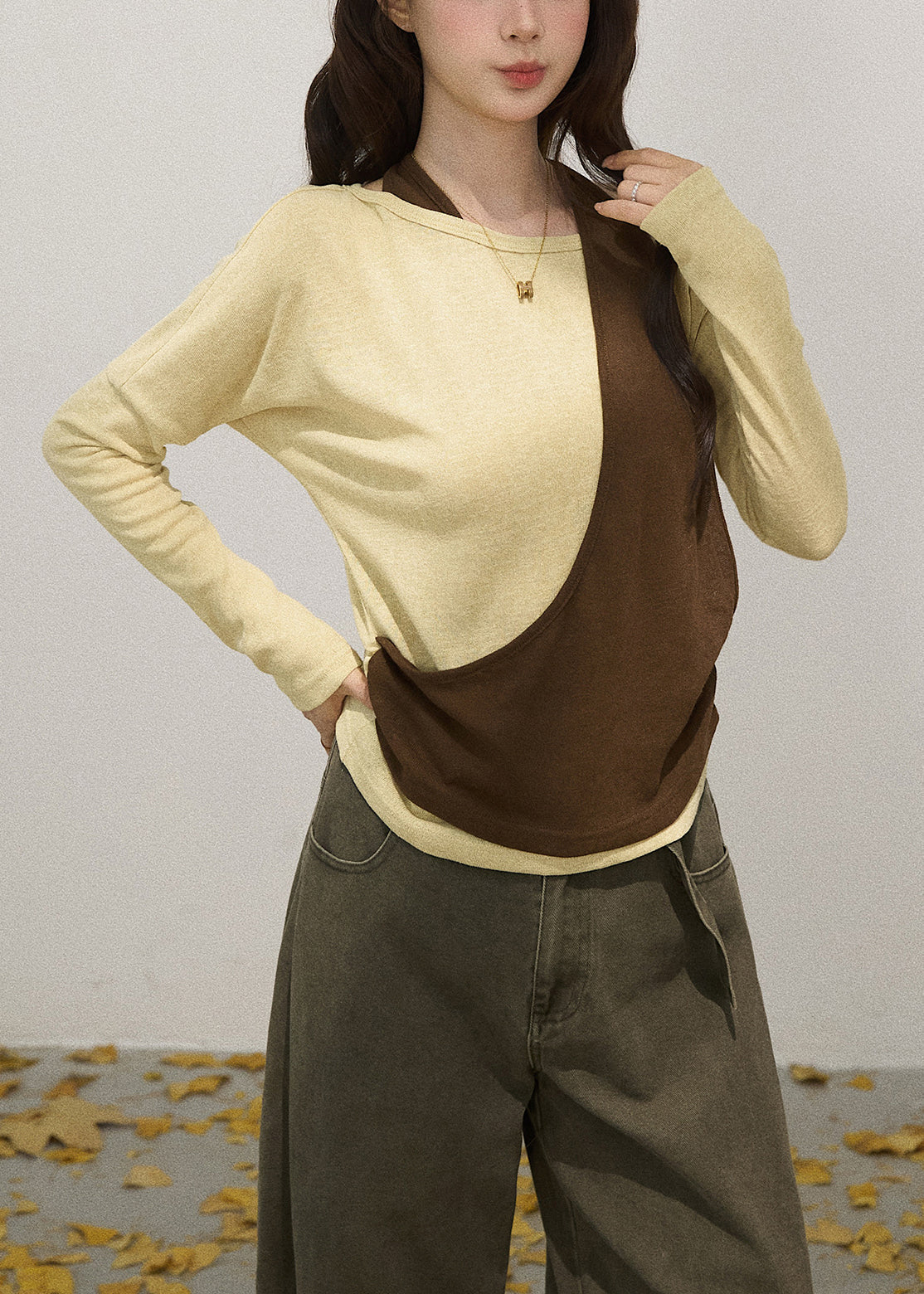 Yellow Asymmetrical Cotton One Shoulder Tops Fall