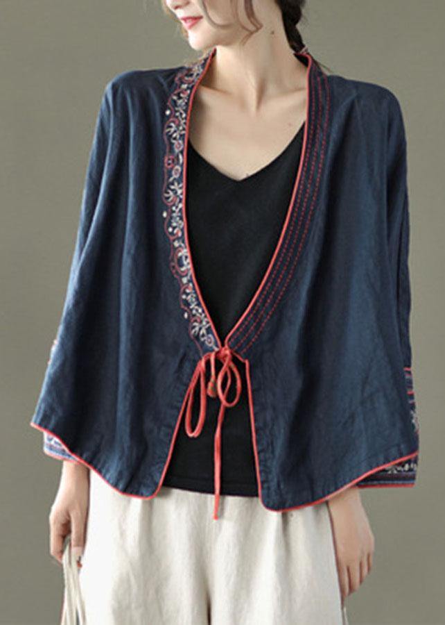 Red Embroideried Long Sleeve Linen Shirt