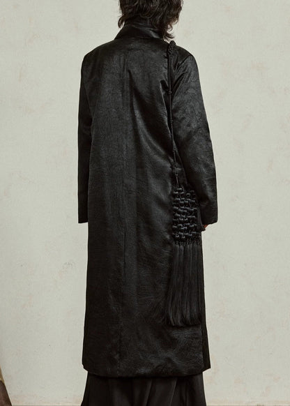 Black Neck Button Maxi Down Coat Winter