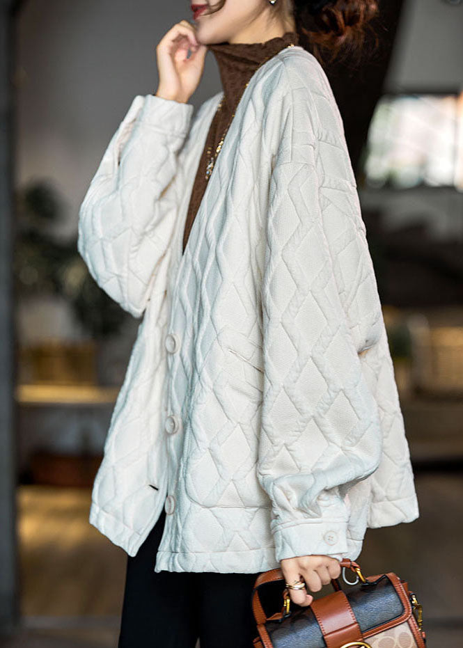 Chocolate V Neck Pockets Drawstring Cotton Coats Fall