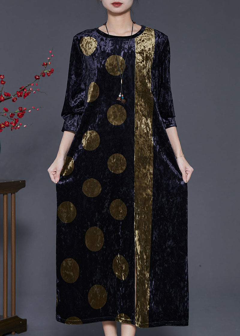 Organic Black Oversized Print Silk Velour Dress Spring