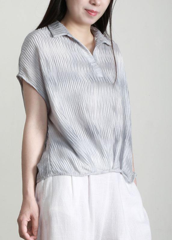Art Light Blue Peter Pan Collar Tencel Top