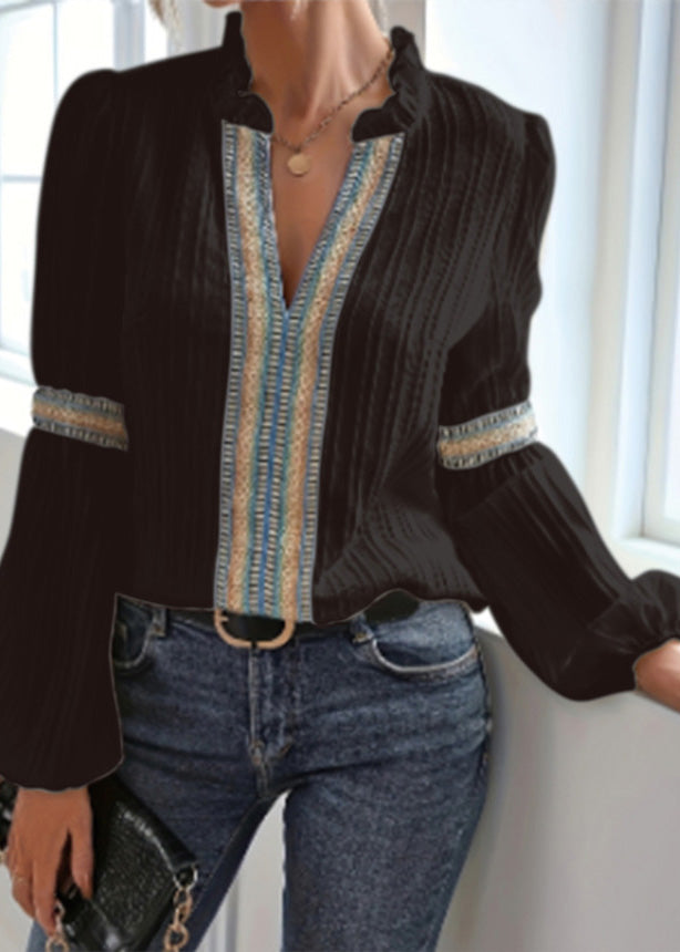 Apricot V Neck Print Shirt Top Fall