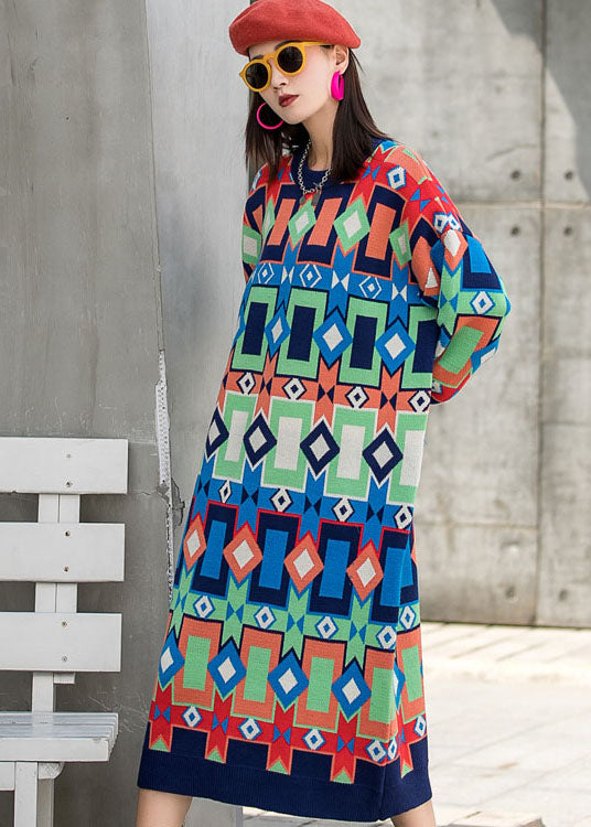 O-neck Plaid Fall Knit Long Sleeve Dresses