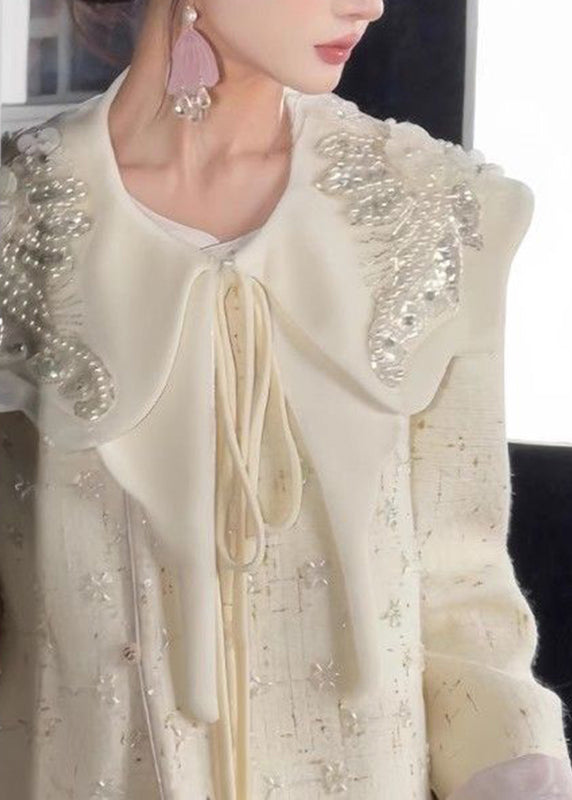 Apricot Nail Bead Coats Neck and Skirts Two Piece Set Spring