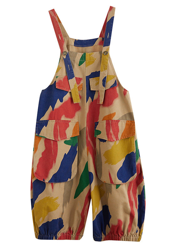 Diy Apricot Slash Neck Print High Waist Jumpsuit Summer