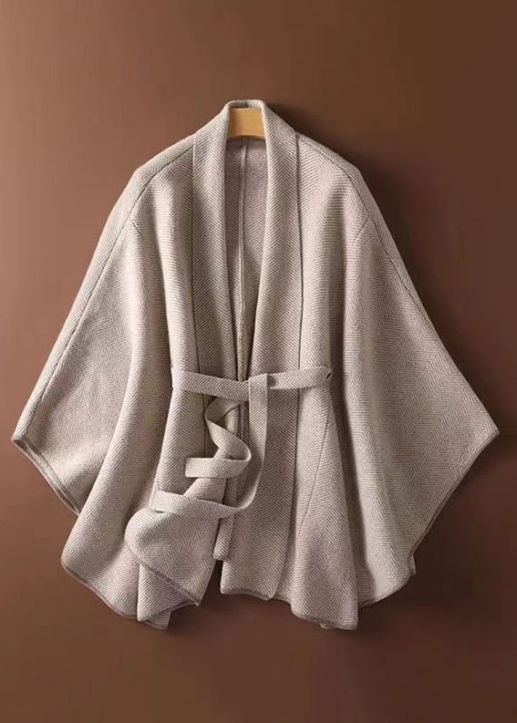 V Neck Tie Waist Patchwork Knit Loose Cardigans Cloak Sleeves