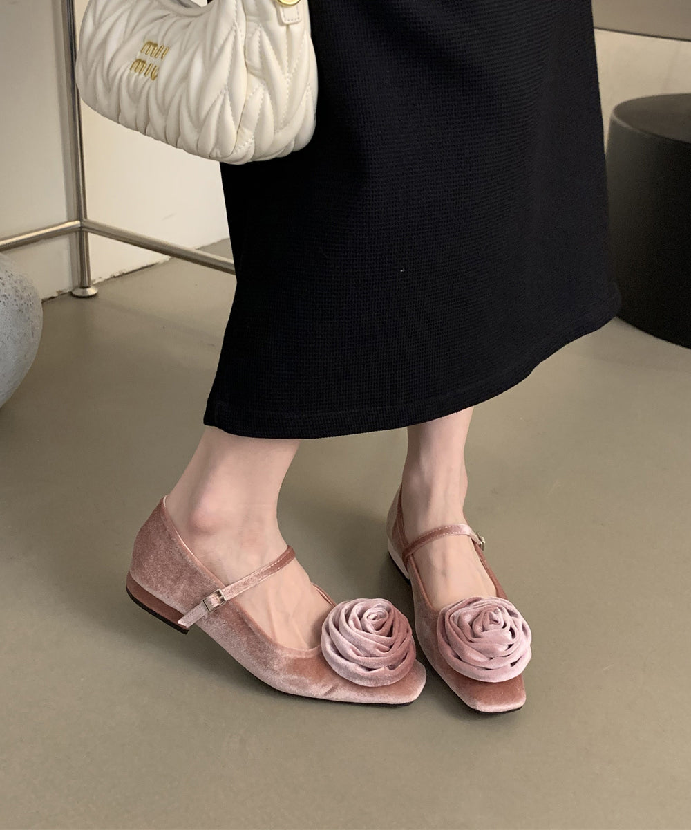 French Lace Up Splicing Flat Feet Shoes Pink Velour