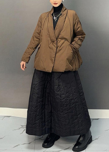 Ginger V Neck Patchwork Parka and Skirts Two Pieces Set Winter