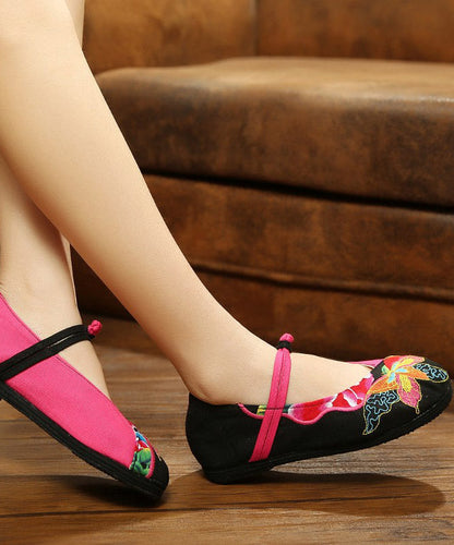 Green Flat Shoes Embroideried Cotton Fabric Splicing Flat Shoes