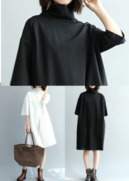 Black Cotton Dress High Neck Half Sleeve