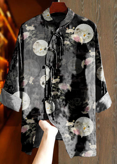 Art Pink Crane Double-layer Collar Asymmetrical Jacquard Silk Shirt Top Fall
